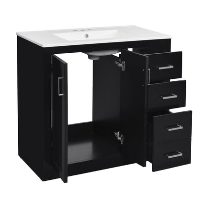 Modern Bathroom Vanity With Ceramic Sink, 6 Drawers & Soft-Close Doors
