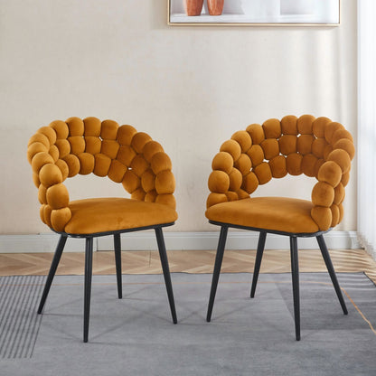 Modern Chair With Golden Color Iron Tube Legs, Soft Cushions And Comfortable Backrest, Suitable For Dining Room, Living Room, Cafe, Hairball Back