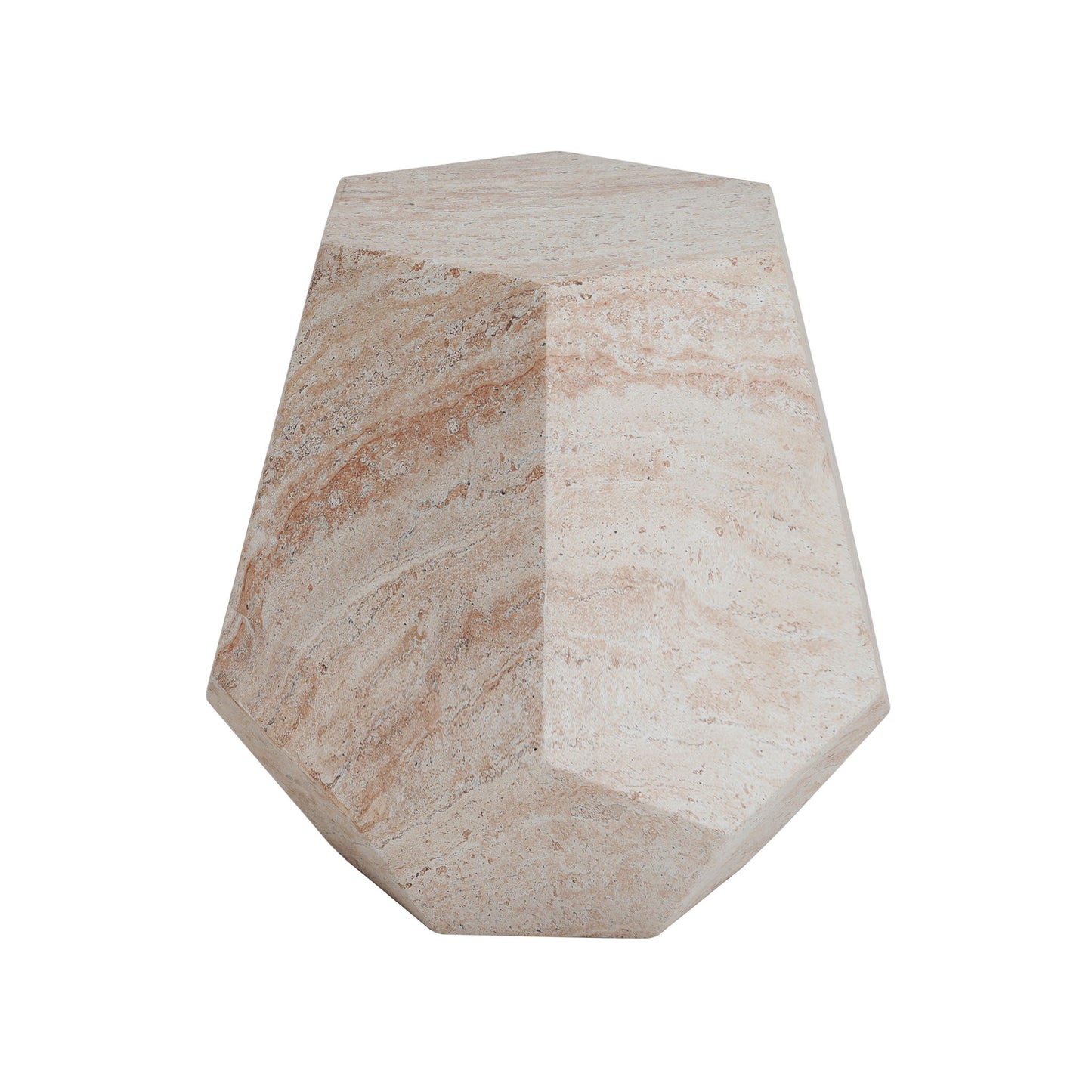 Outdoor / Indoor Lightweight Concrete Side Table, Hexagonal Round Travertine Accent Table - Beige