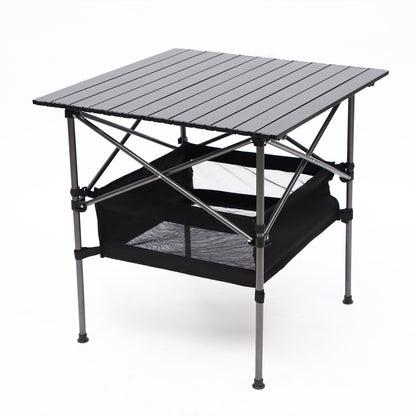 Folding Outdoor Table With Carrying Bag, Lightweight Aluminum Roll-Up Square Table For Indoor, Outdoor Camping, Picnics, Beach, Backyard, Bbq, Party, Patio - Black