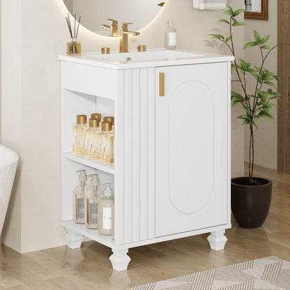 Classic Retro Bathroom Vanity With Sink, Door Shelf, Side Open Storage Frame