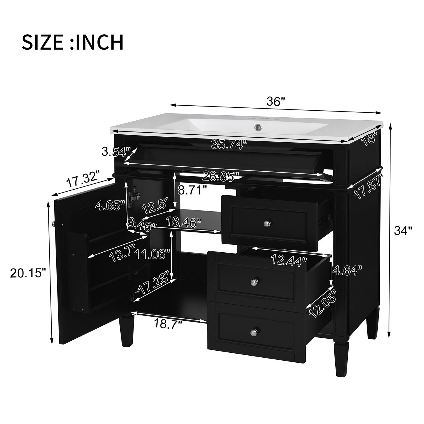 Bathroom Vanity & Top Sink, Modern Bathroom Storage Cabinet With 2 Drawers And A Tip-Out Drawer