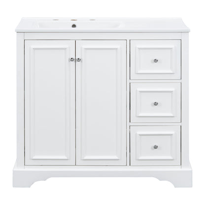 Bathroom Vanity With Sink, Soft-Close Doors, Adjustable U-Shelf, 3 Drawers