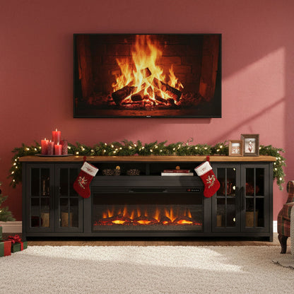 Fireplace TV Stand Console For TVs Up To 100" - Black / Whiskey
