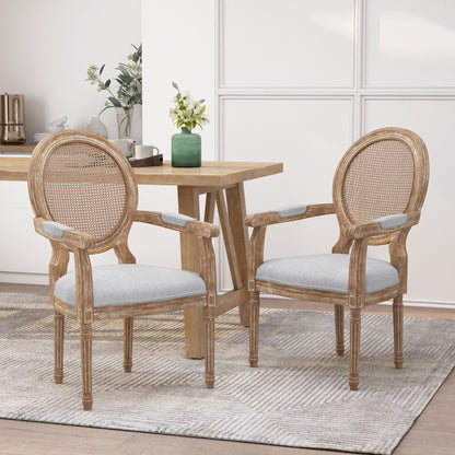 French Country Style Wood And Cane Upholstered Dining Chair Set