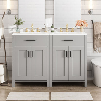 Bathroom Vanity With Ceramic Sink, Soft Close Doors, Flip Drawer, Double Layer Door Shelves