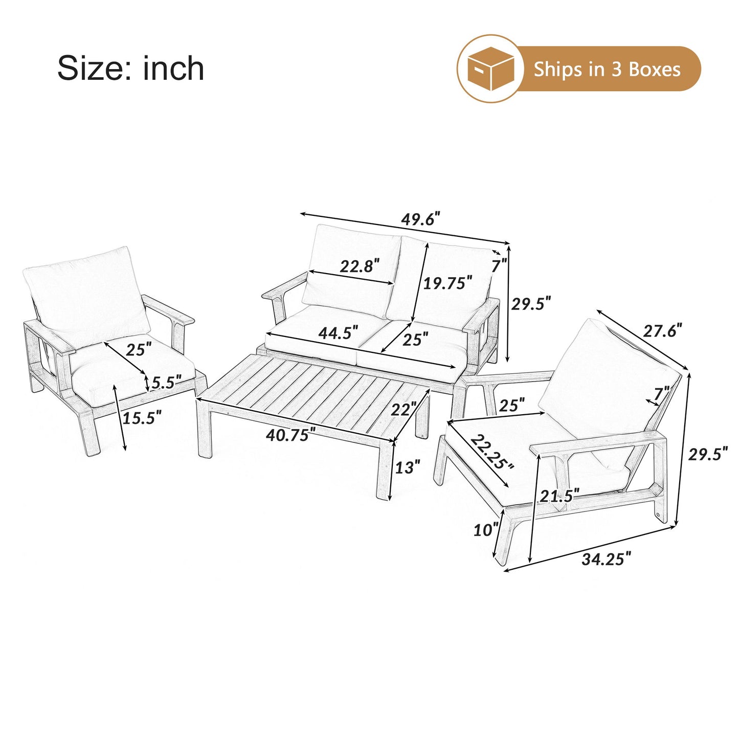 4 Piece Outdoor Sofa Set With Cushions And Coffee Table