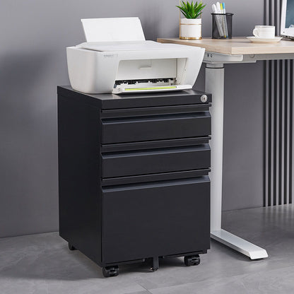 Contemporary Black 3 Drawer Mobile Filing Cabinet With Lock, Metal Office Storage For Legal / Letter Size