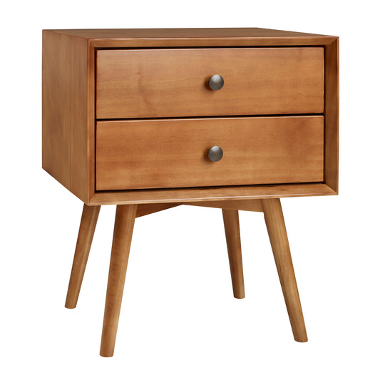 Mid Century Modern Double Drawer Nightstand - Caramel