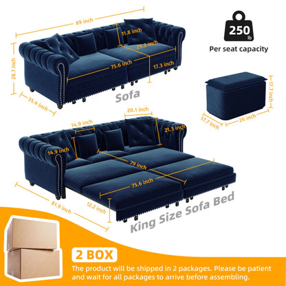 3 In 1 Pull Out Convertible Sleeper Sofa Bed