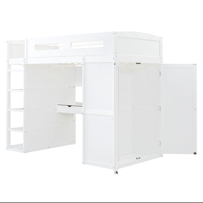 Loft Bed With Desk, Wardrobes, 4 Drawers And 4 Shelves