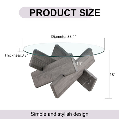 Modern Round Glass Coffee Table With Tempered Glass