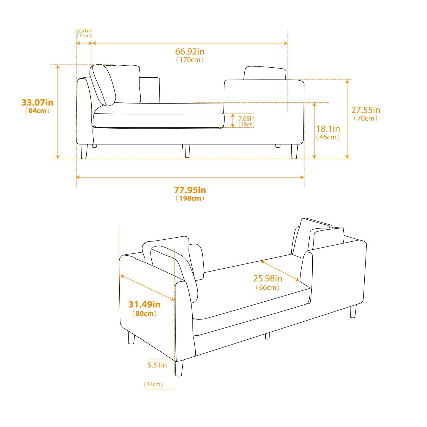 Wide Modern Double Sided Upholstered Chaise Lounge
