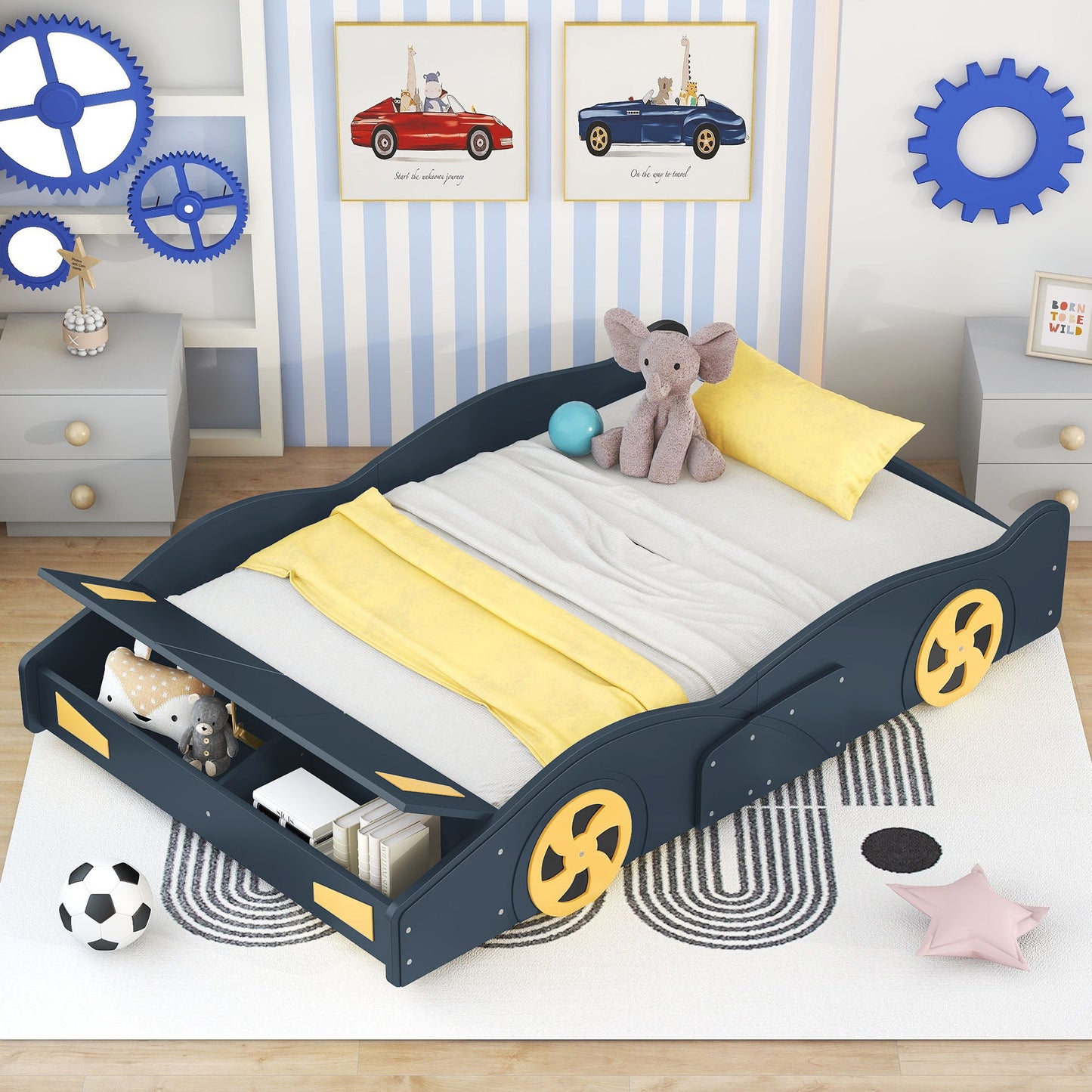 Race Car Shaped Platform Bed With Wheels And Storage