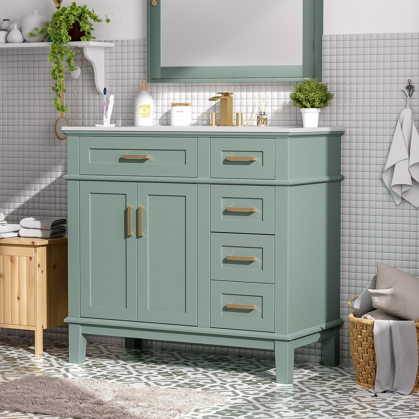 Modern Bathroom Vanity With Ceramic Sink, Soft Close Storage Cabinet