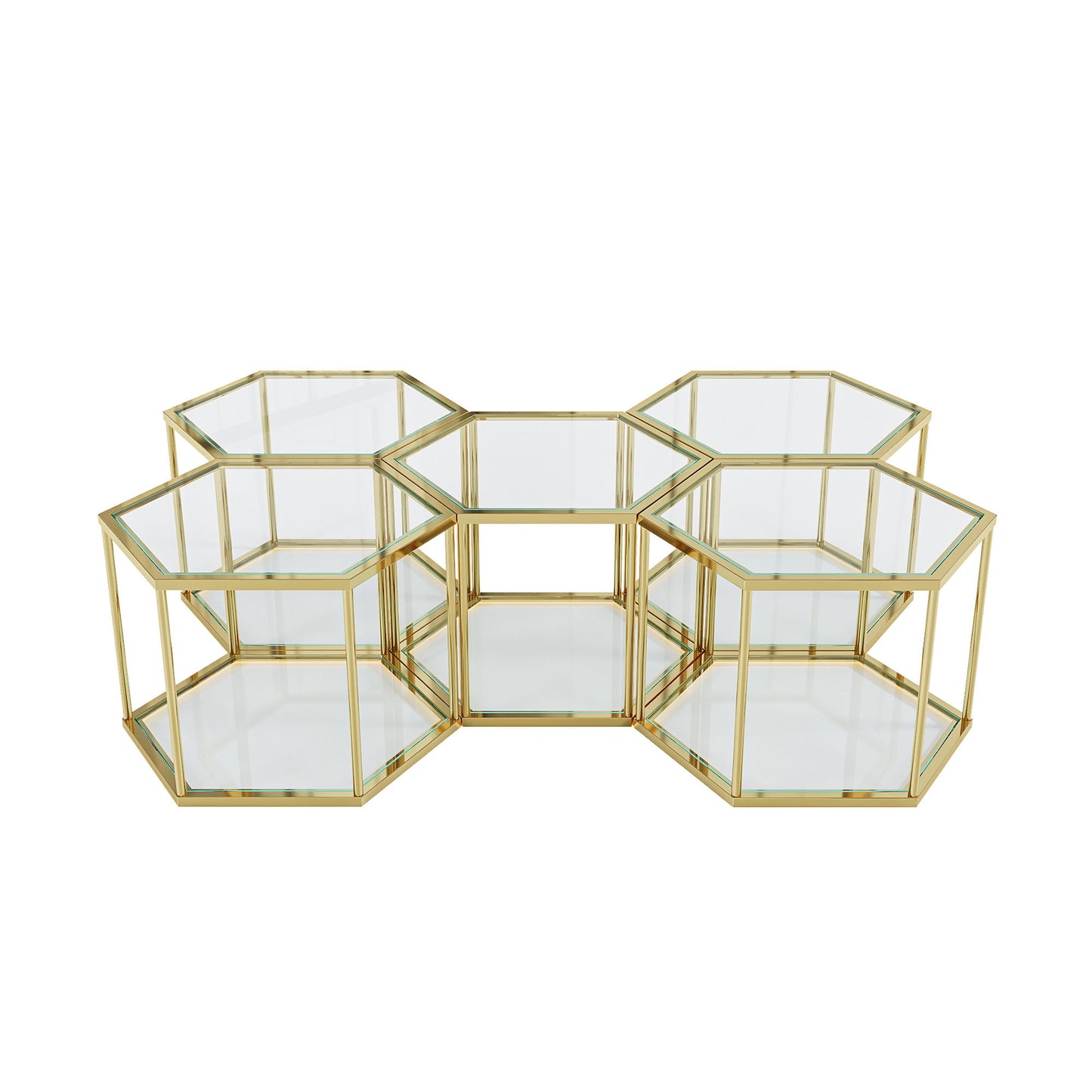 Modern Coffee Table With Double Layer Tempered Glass And Polygonal Design