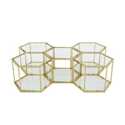Modern Coffee Table With Double Layer Tempered Glass And Polygonal Design