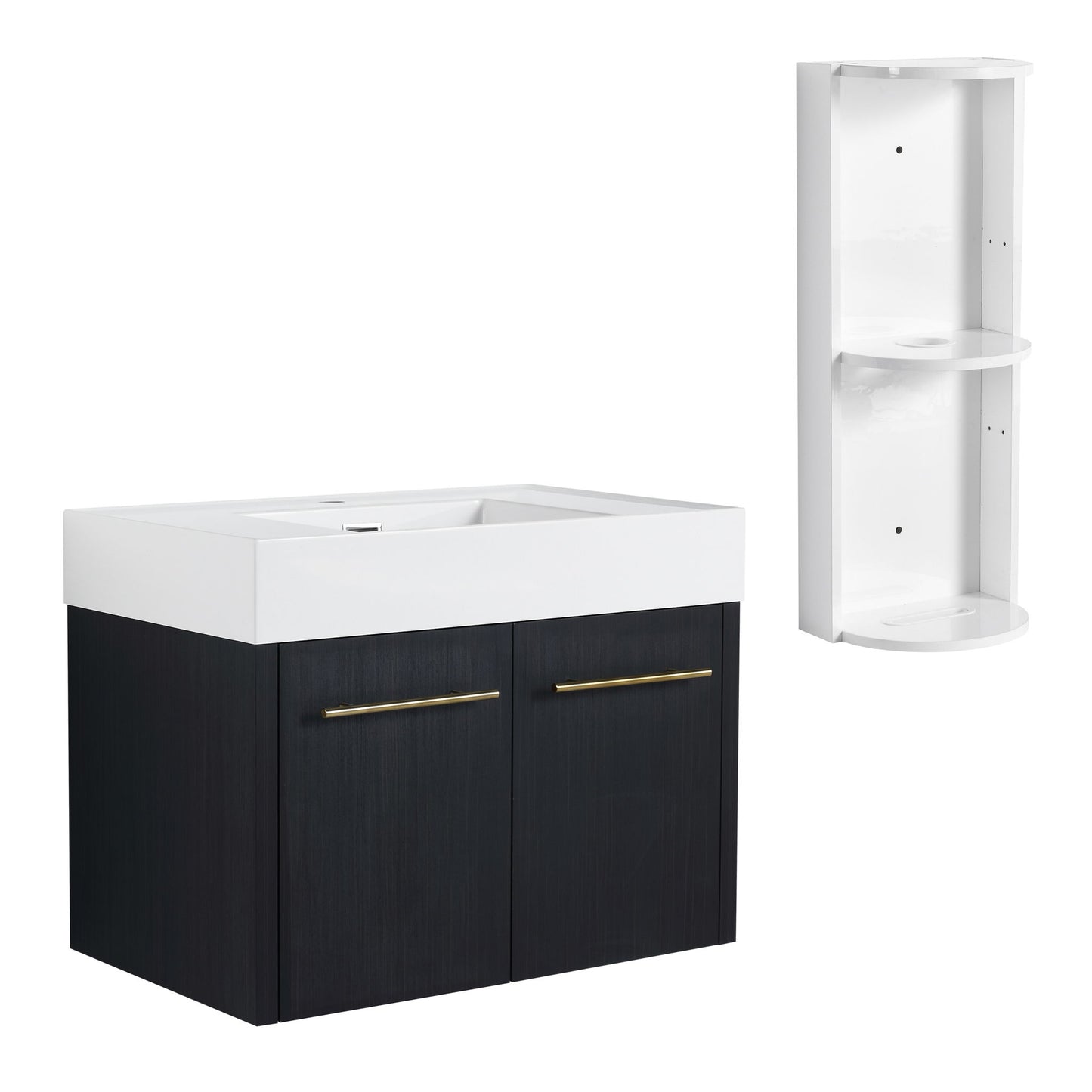 Modern Wall Mounted Bathroom Vanity With Thick Edge Resin Sink And Storage Rack