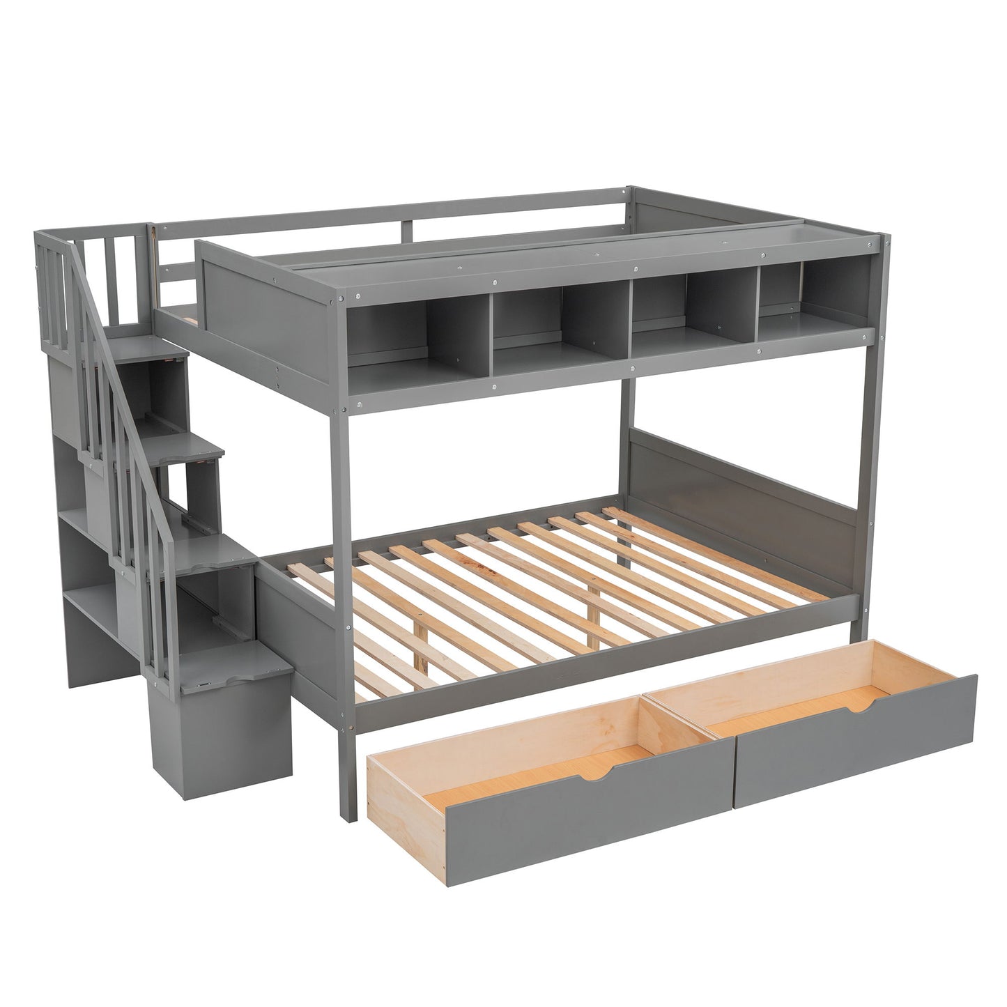 Bunk Bed With Shelfs, Storage Staircase And 2 Drawers