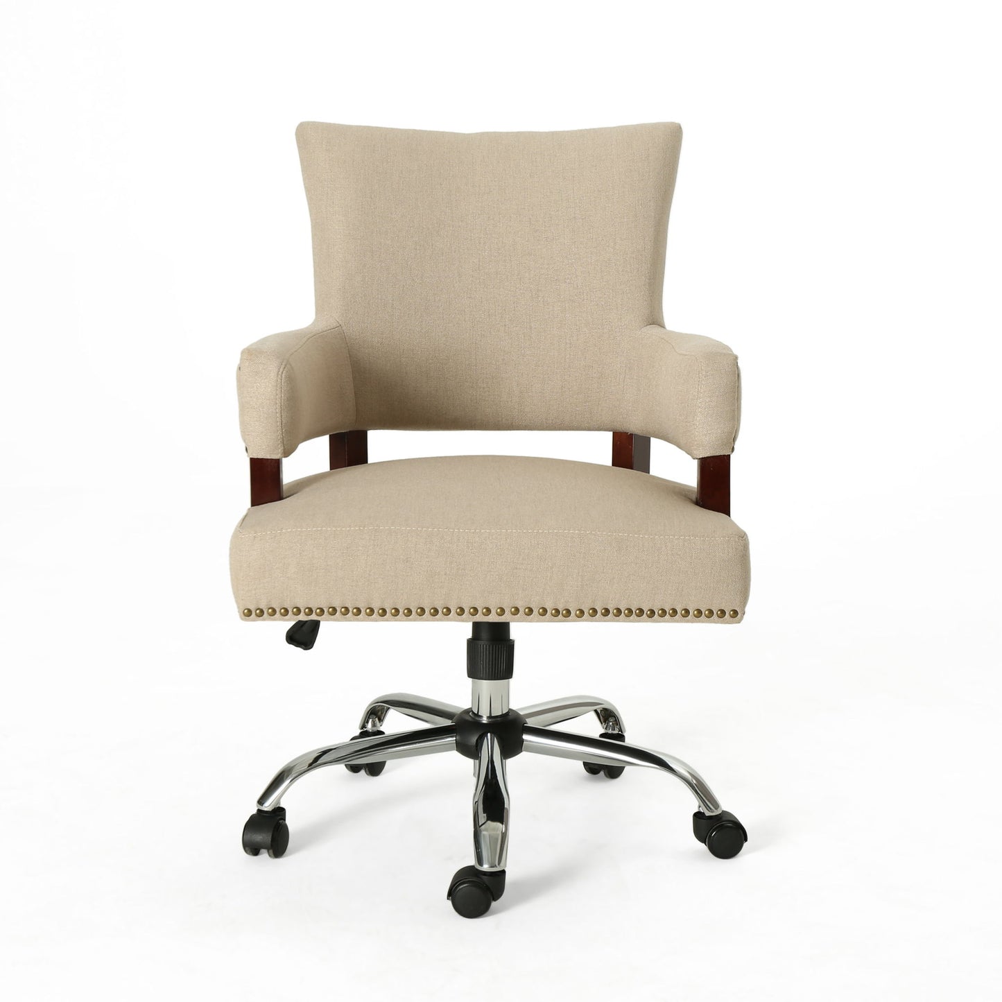 Zealous - Upholstered Office Chair With Curved Arms And Nailhead Accents - Wheat