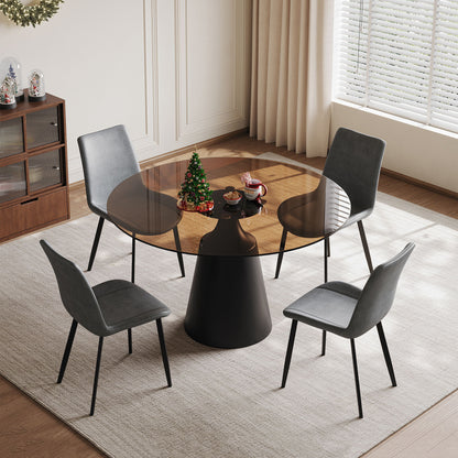 Round Dining Table And 4 Chair Set With Ergonomic Chairs - Black