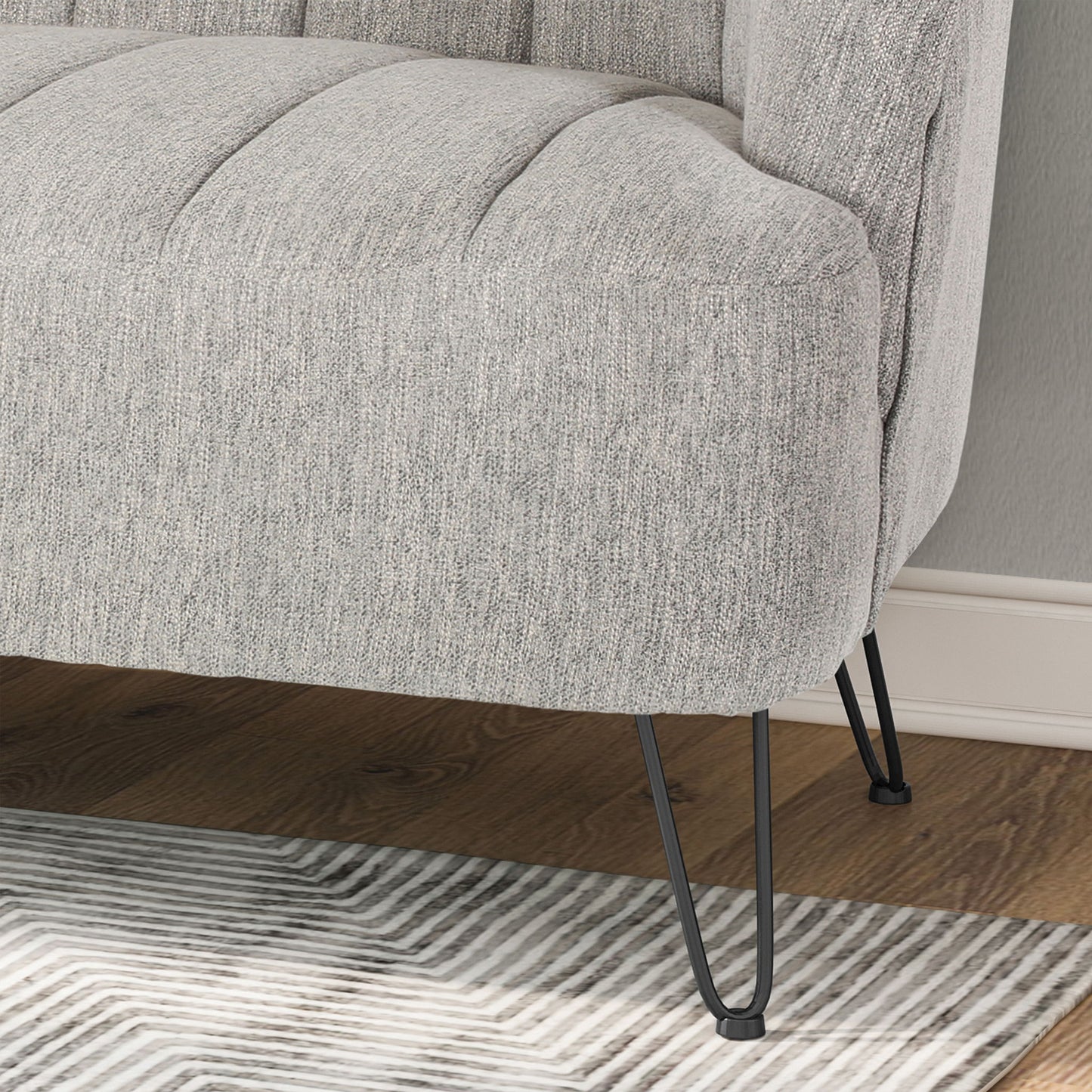 Modern Loveseat With Channel Stitching And Iron Legs - Light Gray