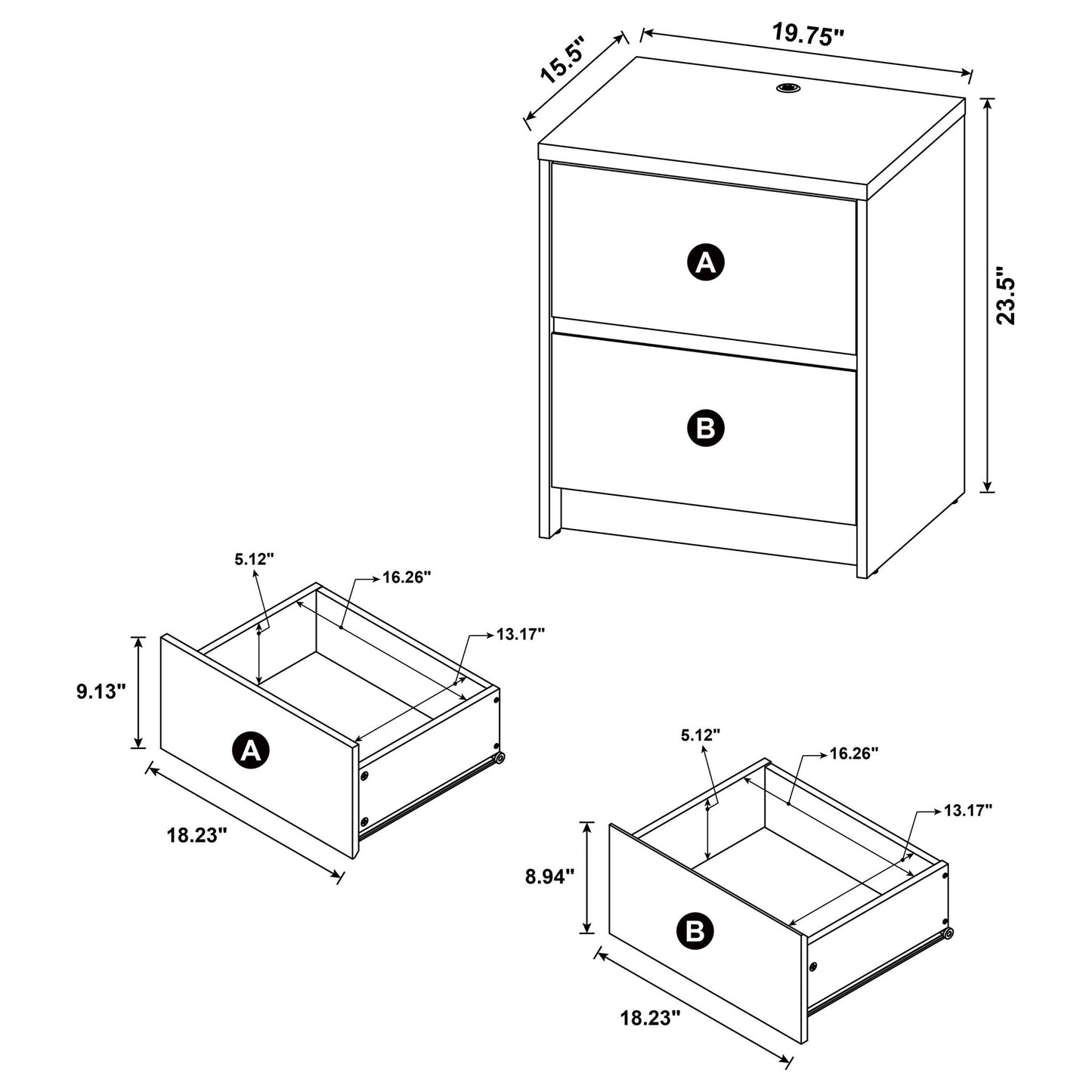 Transitional Nightstand With Dual USB Charging And Motion Sensor Light