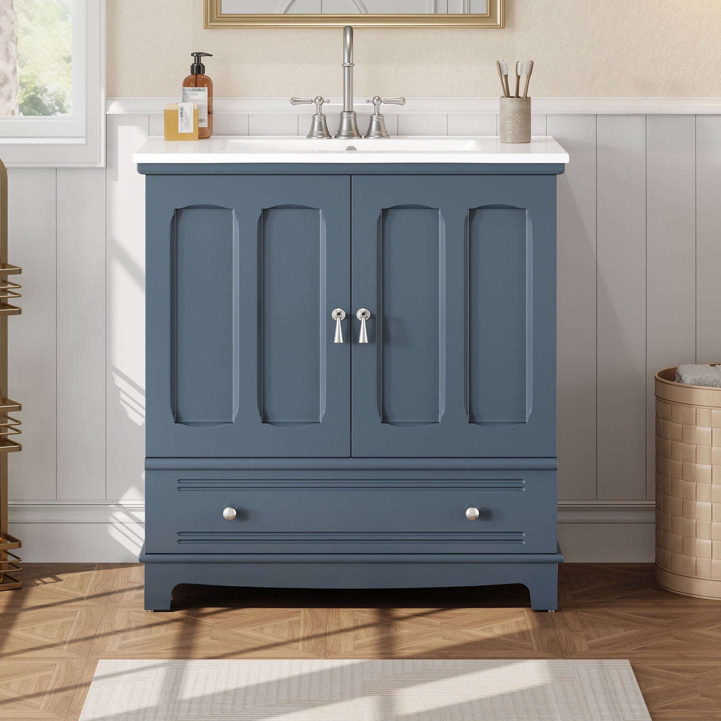 Bathroom Vanity With Sink, Cabinet With Adjustable Shelf And Drawer Divider