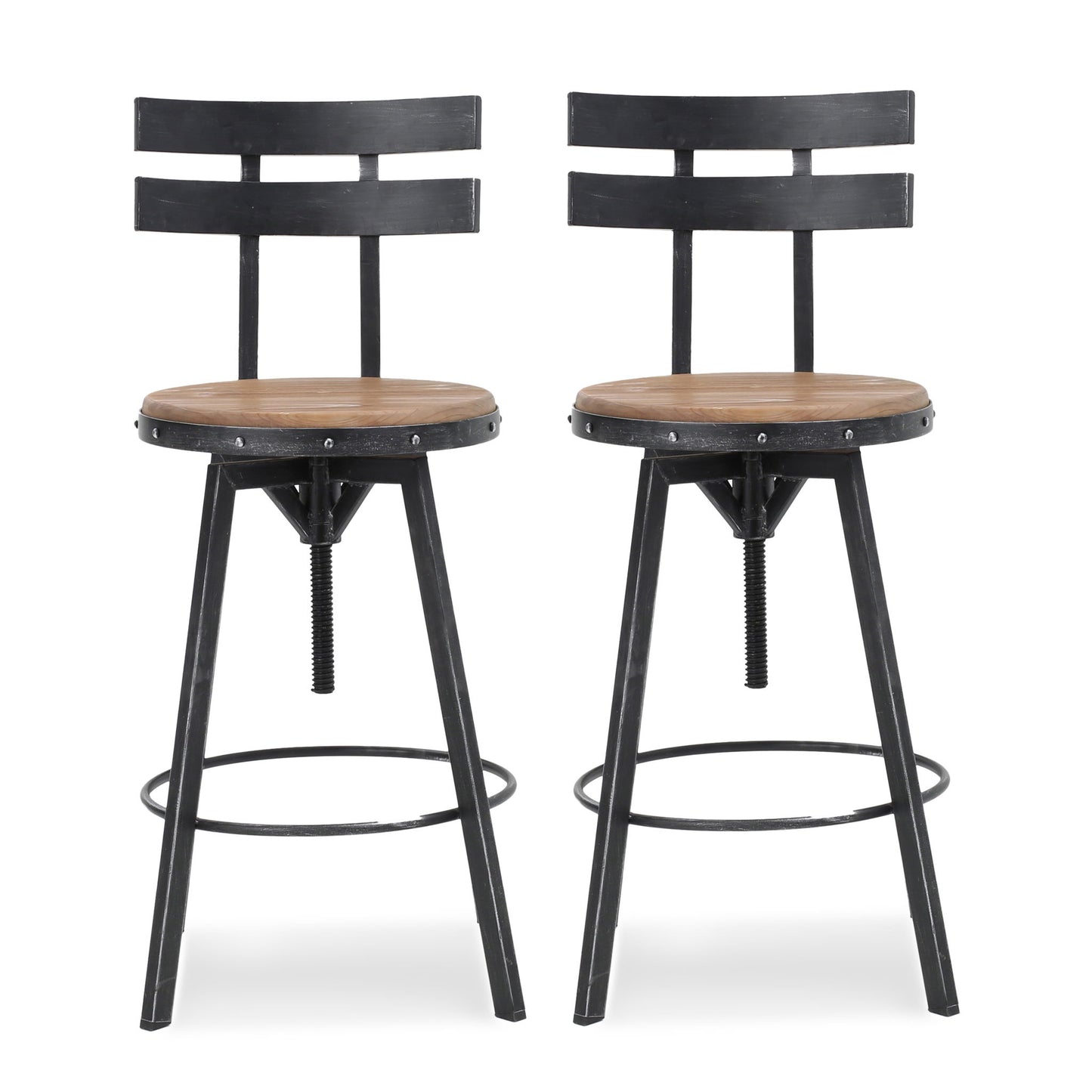 Industrial Modern Swivel Barstool With Adjustable Height - Black / Natural