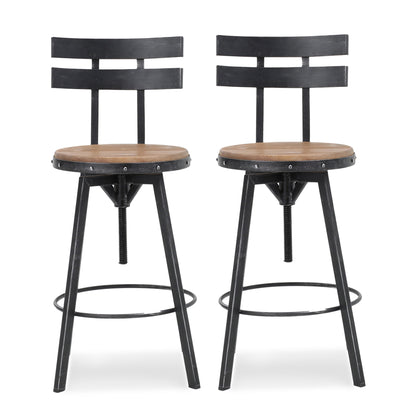 Industrial Modern Swivel Barstool With Adjustable Height - Black / Natural
