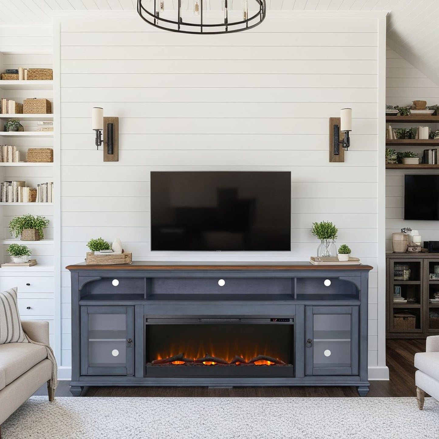 Americana - 86 In Fireplace TV Stand For TVs Up To 95" - Blue