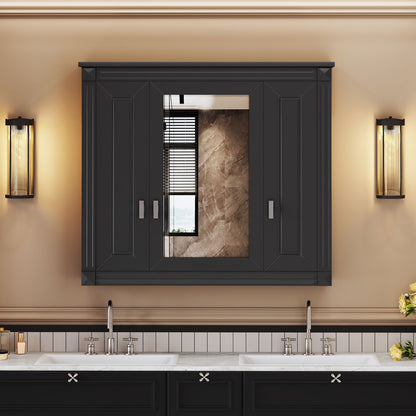 Wall Mounted Bathroom Storage Cabinet With Mirror, 6 Open Shelves