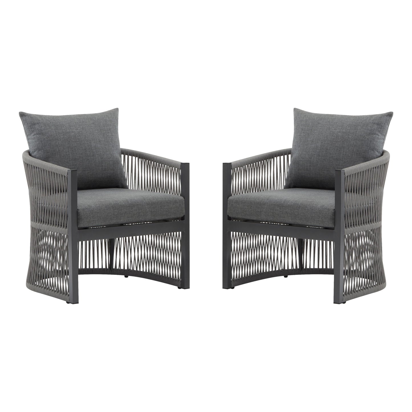 Modern Curved Aluminum Lounge Chair With Stylish Rope Weave Design And Cushioned Comfort For Outdoor