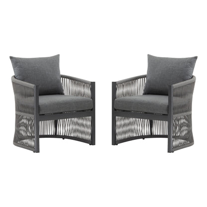 Modern Curved Aluminum Lounge Chair With Stylish Rope Weave Design And Cushioned Comfort For Outdoor