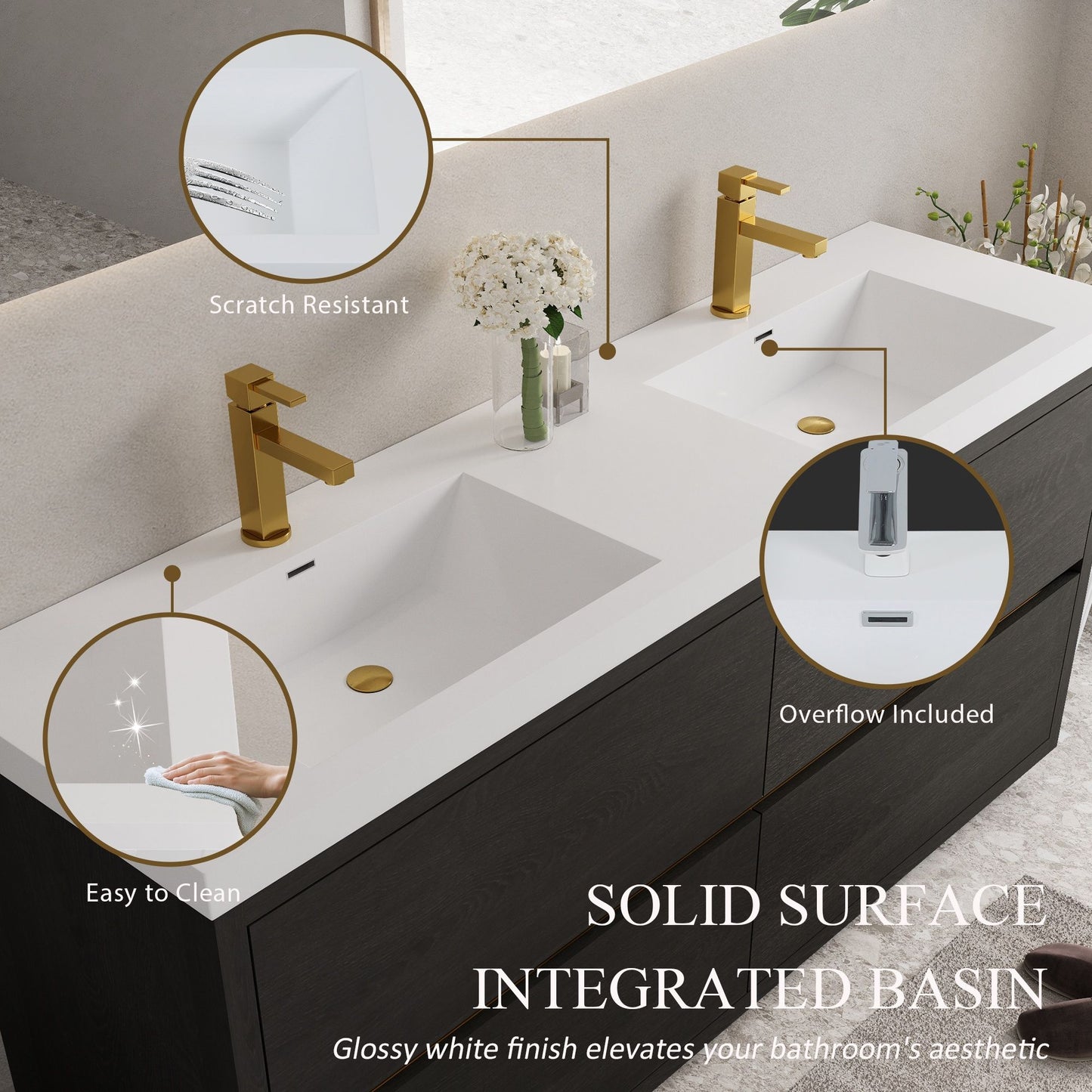 Bathin Freestanding Bathroom Vanity With Double Sinks, Bathroom Storage Vanity Cabinet With Stone Resin Countertop And Soft Close Drawers