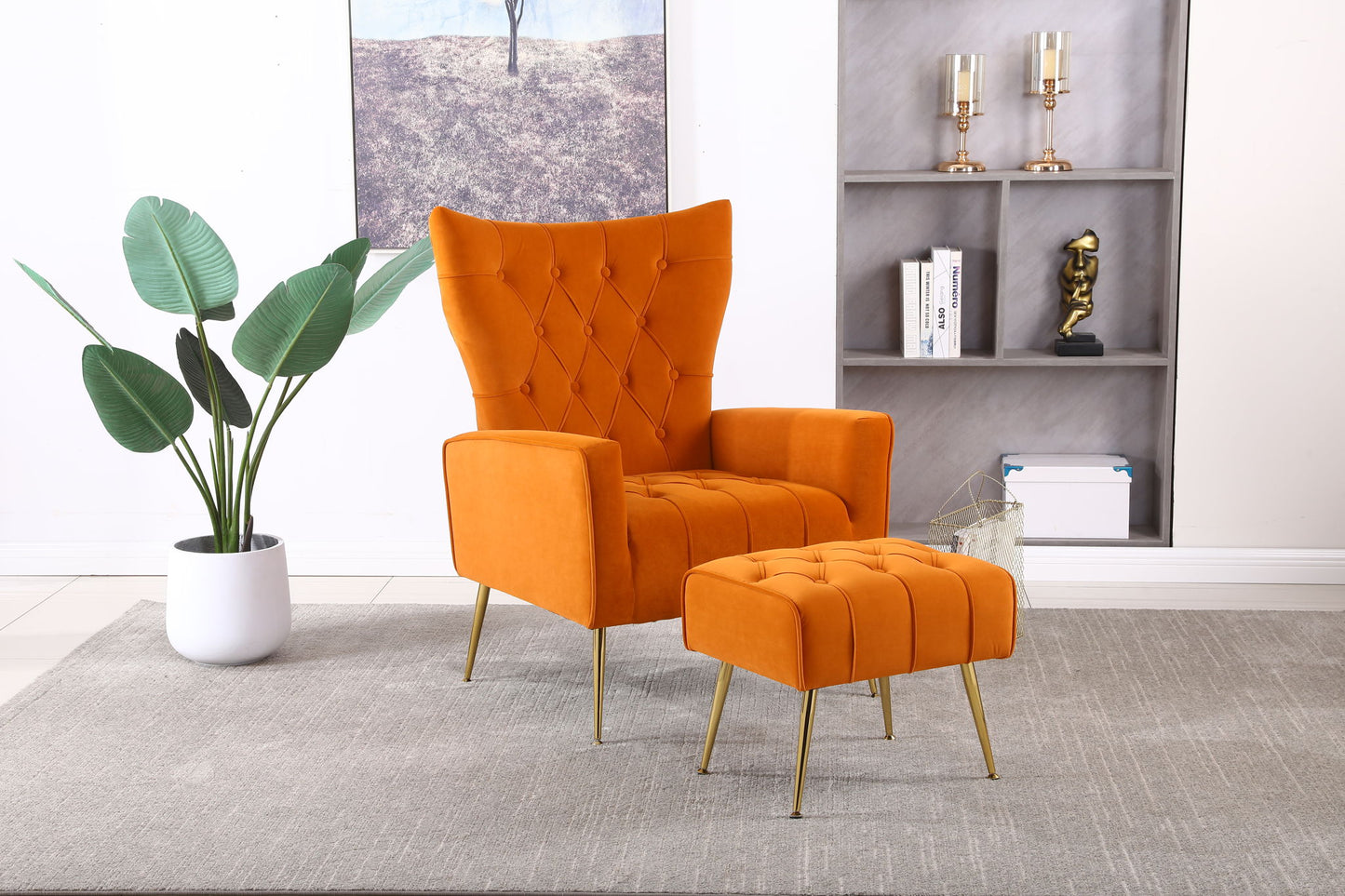 Modern Accent Chair With Ottoman, Comfy Armchair For Living Room