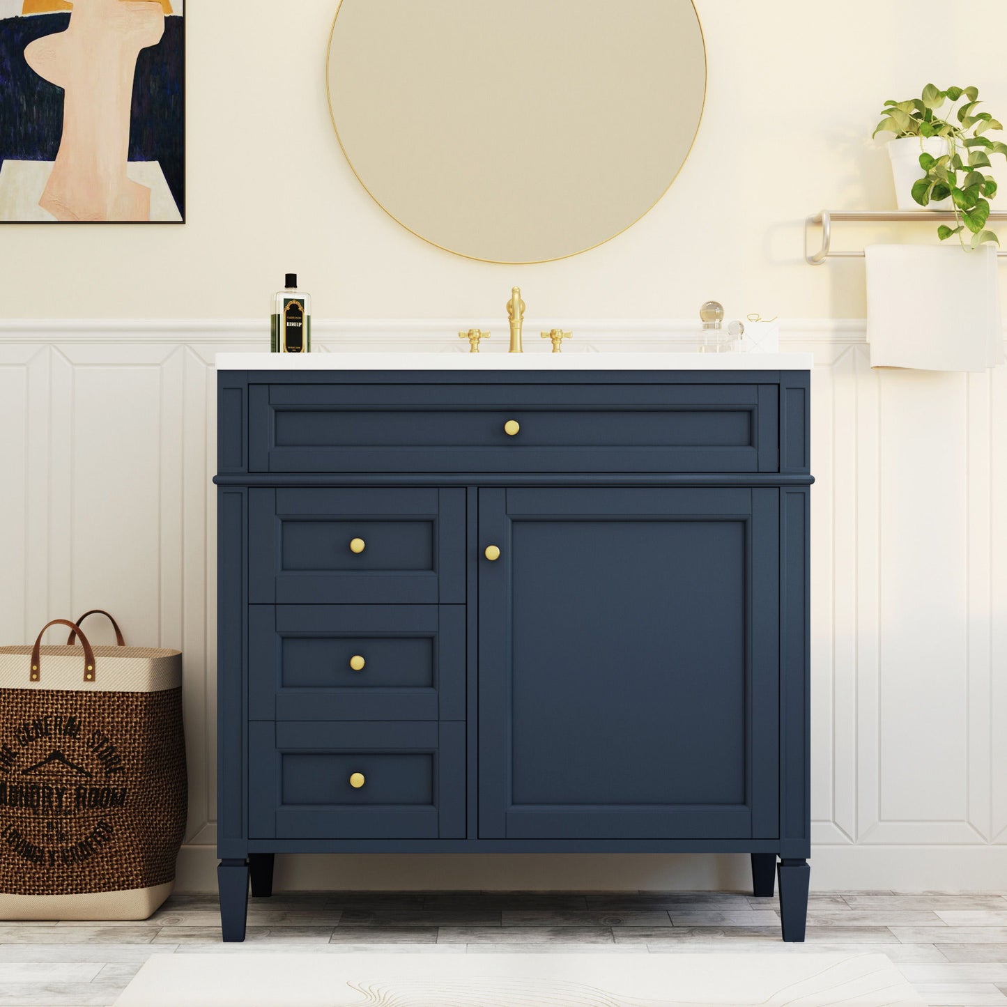 Bathroom Vanity With Top Sink, 2 Drawers And Tip Out Drawer, Rectangular Design
