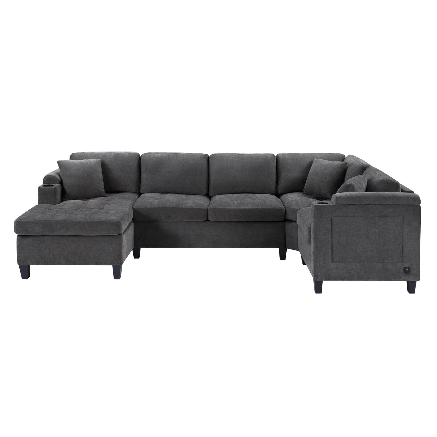 U Shaped Sectional Sofa, Corner Living Room Couch With Built In Cup Holders, Storage, USB Ports