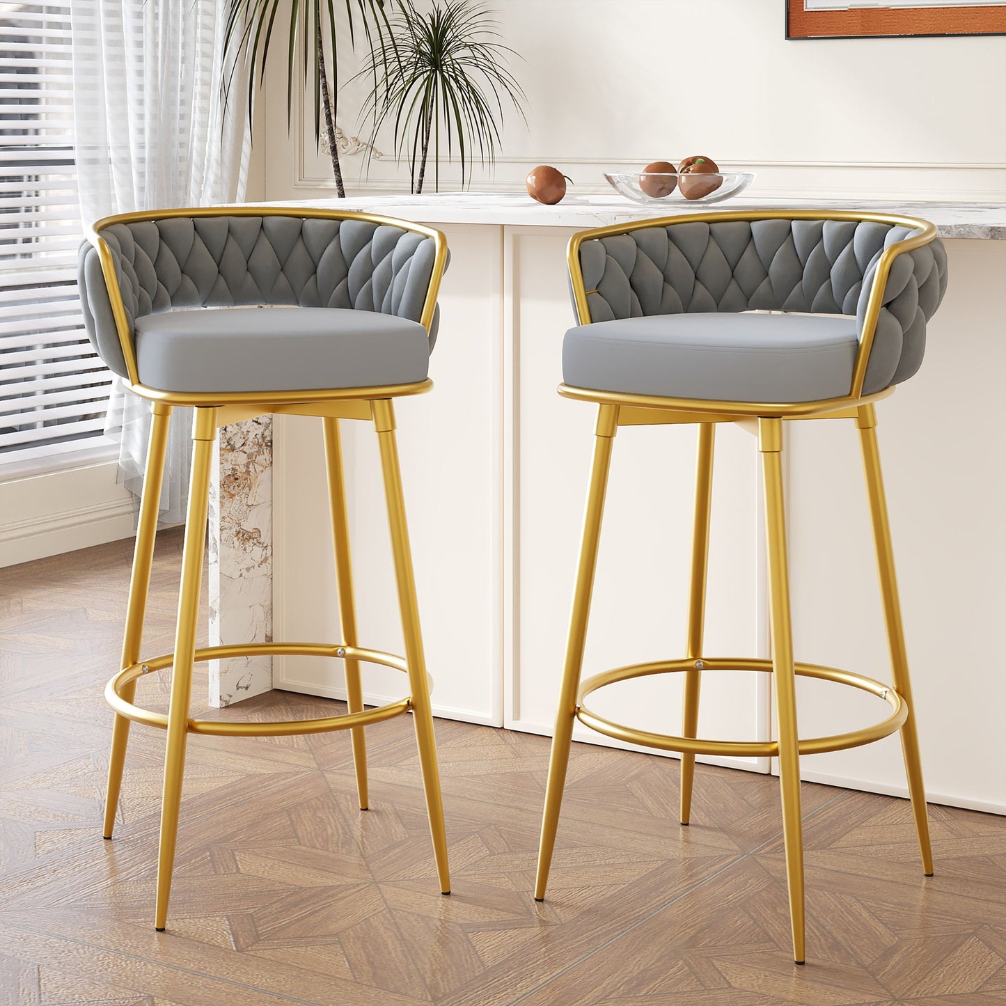 Modern Low Back Upholstered Counter Height Bar Stools (Set of 2)
