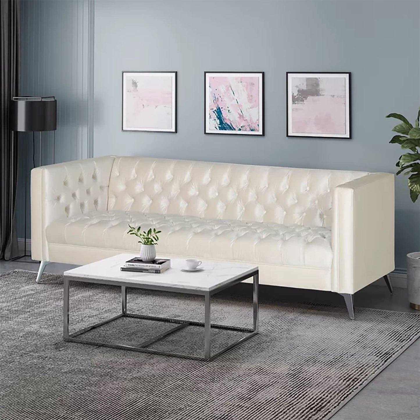 Contemporary 3 Seater Sofa With Button Tufting