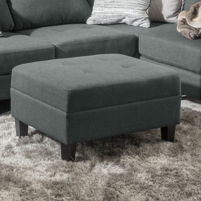 Classic Fabric Ottoman With Birch Wood Legs And High Quality Foam Padding - Charcoal