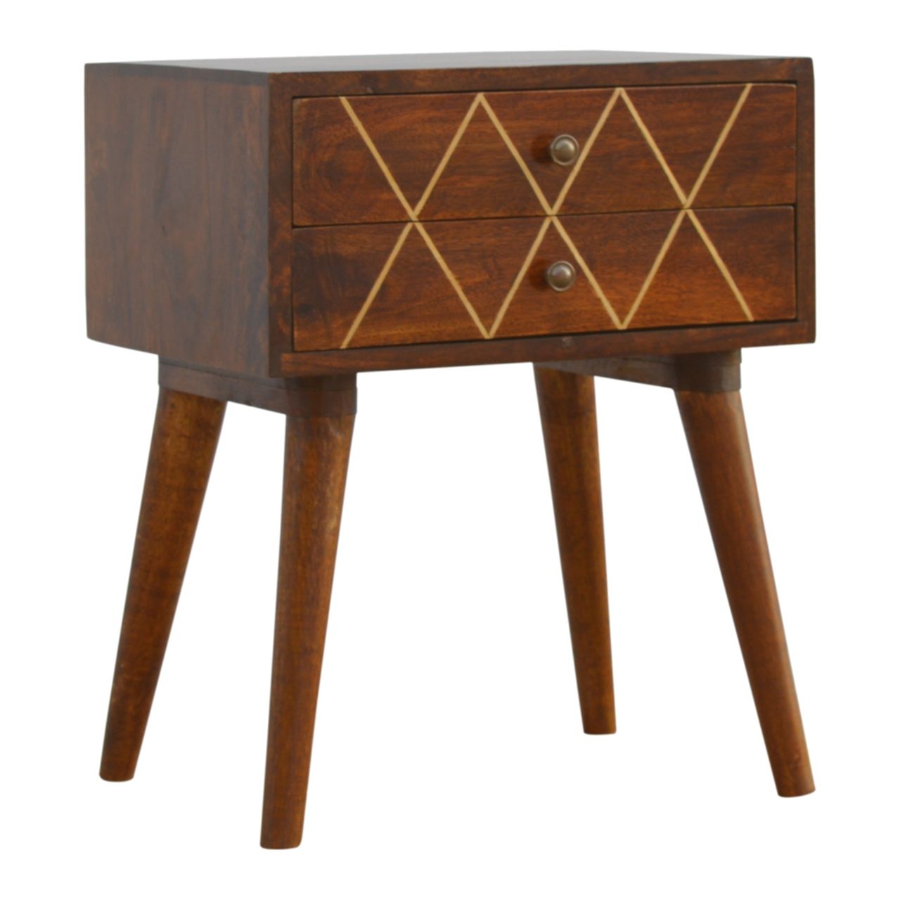 Inlay - Geo Brass Bedside Table - Chestnut