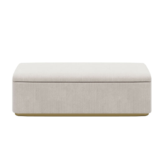Chic Corduroy Upholstered Storage Ottoman With Vertical Stripe Design - Light Gray