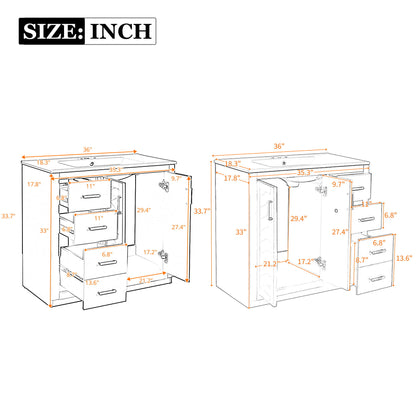 Modern Bathroom Vanity With Ceramic Sink, Freestanding Set With Drawers And Soft-Closing Doors