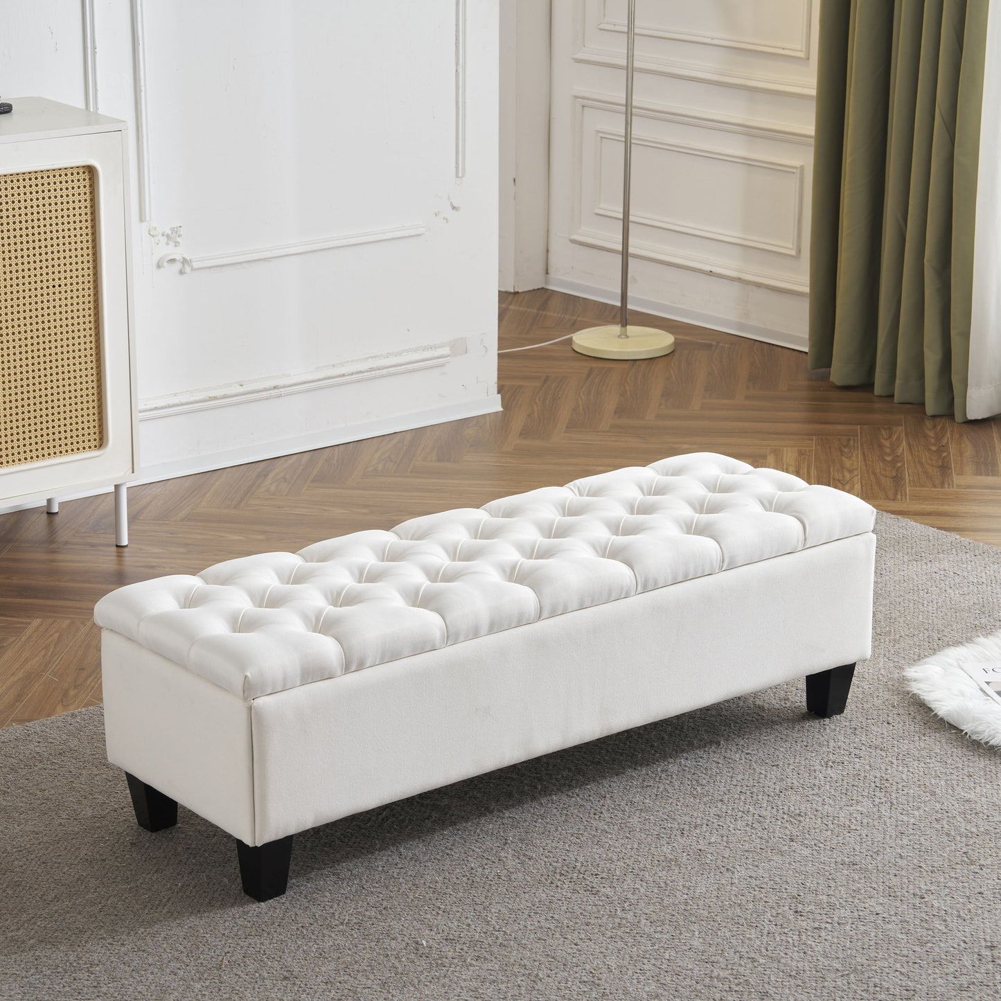 Contemporary Button Tufted And Diamond Stitched Storage Ottoman