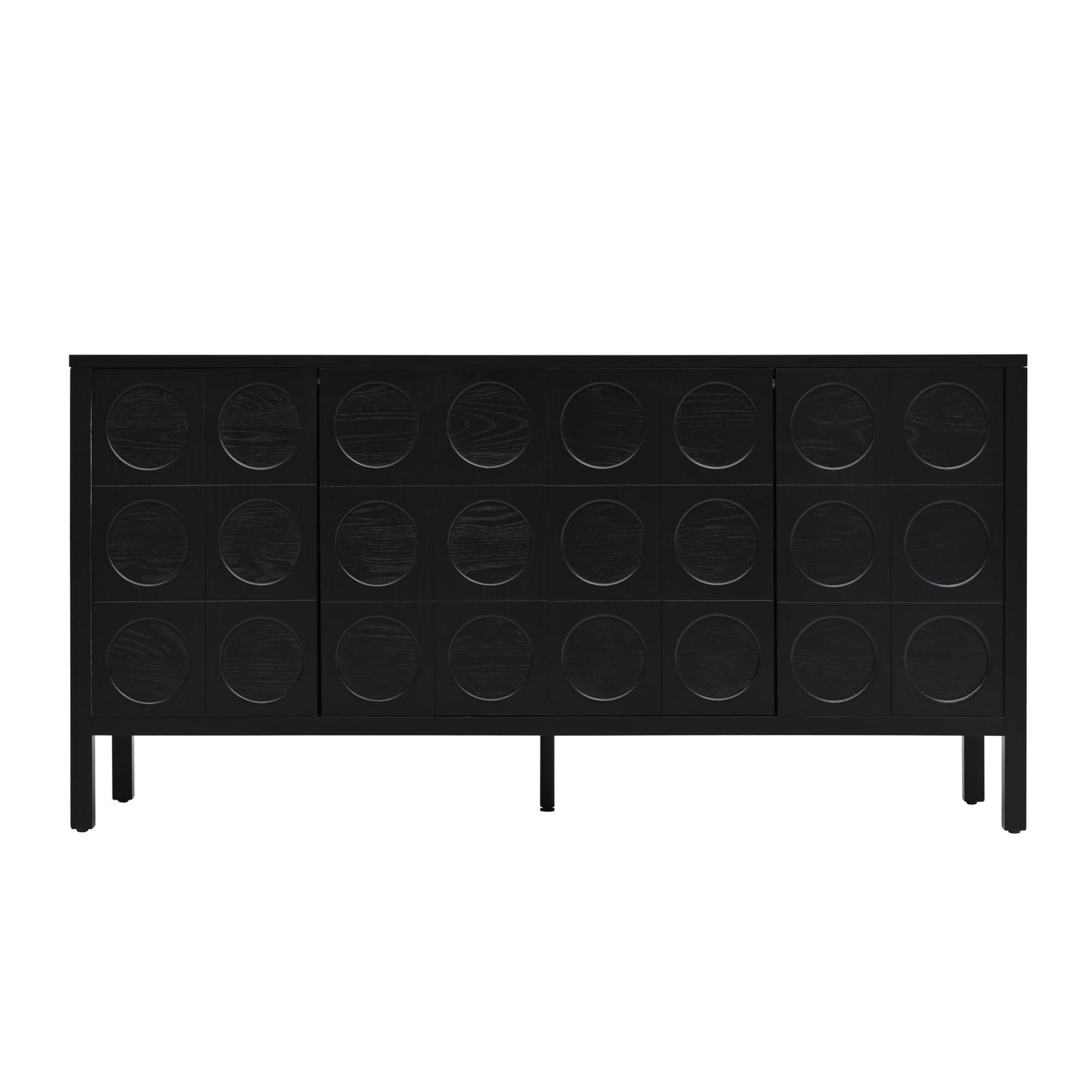 Stylish Storage Cabinet Sideboard With Unique Geometric Circle Door Design - Black
