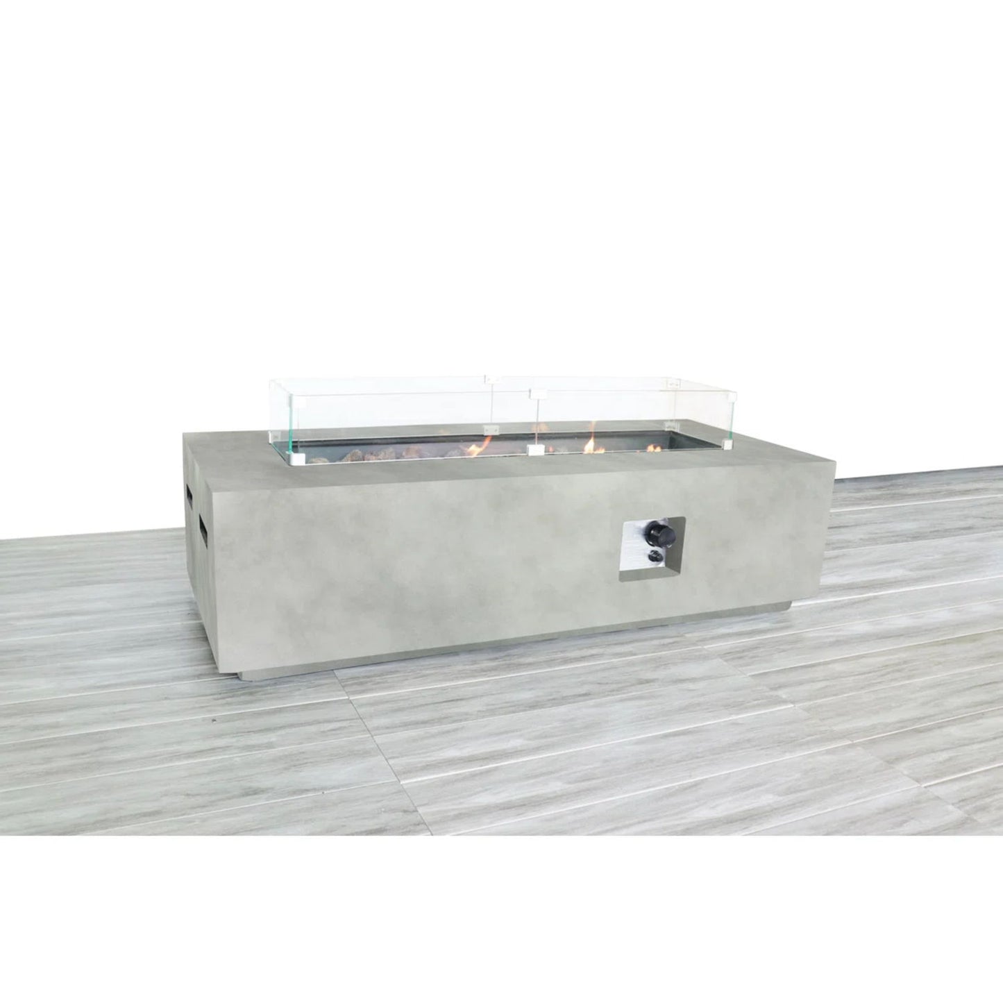 Rectangular Propane Fire Pit Table With Fiber Reinforcement And Adjustable Flame Control - Gray