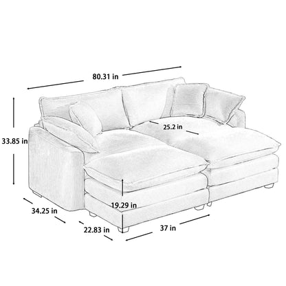 Modern Oversized Modular Cushion Sofa With Ottoman, Low Back, Deep Seating Sofa Set