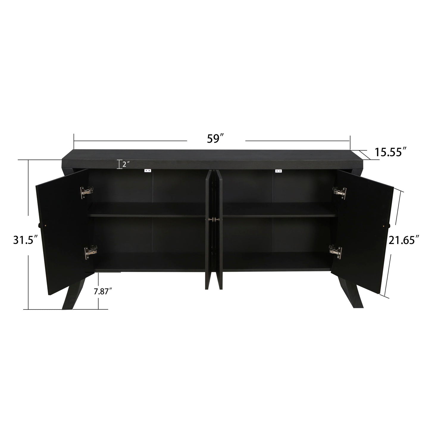 Refined Industrial 4 Door Credenza With Arc Legs & Bronze Clasps