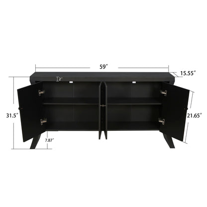 Refined Industrial 4 Door Credenza With Arc Legs & Bronze Clasps